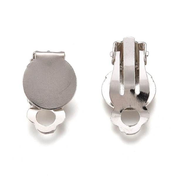 Componenti per orecchini a clip in ferro con cuscinetto piatto rotondo - Platino (18 mm, 20 pezzi)