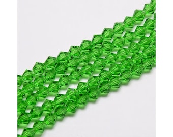 4mm Crystal Glass Faceted Bicone Beads  - Spring Green - 15" Strand