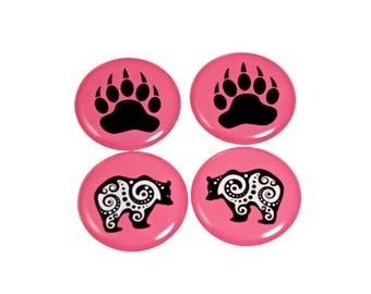 Oso rosa y huellas de patas, cabujones redondos de poliuretano de 1 pulgada, 4 unidades