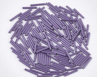 15mm Long Glass Bugle Beads: Medium Purple 20g