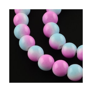 Vidrio redondo de 6 mm, degradado rosa y azul, tira de 32 pulgadas, aproximadamente 138 piezas