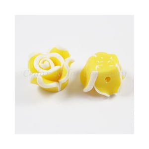 10pc Handmade Polymer Clay Fimo Flower Bead Focal Flatback Yellow Rose - 15-17mm x 9-10m