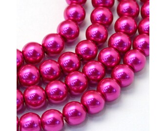 4mm Round Glass Pearl Imitation Beads - Fuchsia - 31" Strand