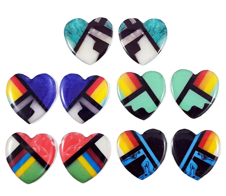 Mosaic Inlay Heart Epoxy Cabochon Beading Focal Center 10pcs Cab Set image 1