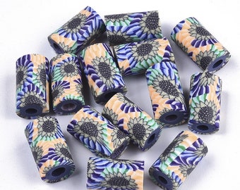 Handmade Polymer Clay Beads Sunflower Pattern 12x7mm 20pcs