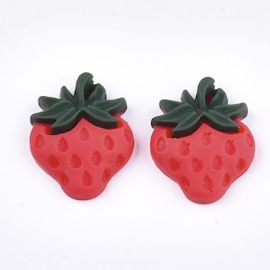 Red Strawberry Resin Cabochon Flatback 21x17mm 10pcs