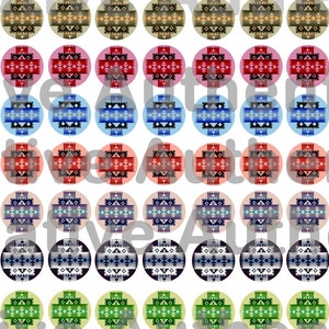 May include: A set of 48 round stickers featuring a variety of colorful geometric patterns. The patterns are inspired by Native American designs and feature a variety of colors, including red, blue, green, yellow, and black.