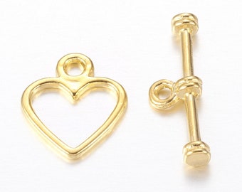 Heart Toggle Clasp Gold Tone 14x12mm - 10pcs