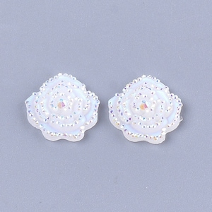 10 Stück Resin Cabochon Rosen AB Weiss 14mm