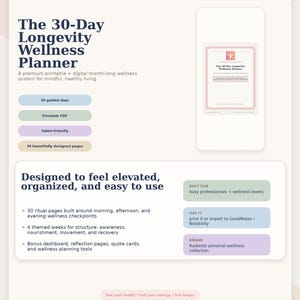 30 Day Wellness Planner Printable, Digital Wellness Planner, Longevity Planner PDF, Habit Tracker, Self Care Journal, Radiatist