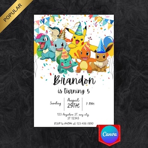 Electric Mouse Birthday Invitation, Editable Cartoon Party Template, Yellow Animal Kids Invite Digital Download