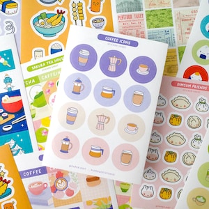 Coffee Icons Sticker Sheet: Latte, Journaling, Scrapbook - A6 Size