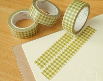Olive Gingham Washi Tape - Paper Craft, Junk Journaling, Grid, Pattern, Green