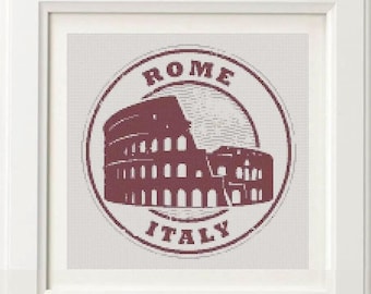 Gráfico de punto de cruz contado de Roma, descarga instantánea en PDF, patrón de Roma, punto de cruz de Italia, punto de cruz de viajeros, Italia x stitch