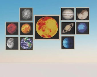 Solar System Cross Stitch Pattern: 11 Planets, Sun & Moon (PDF Pattern)