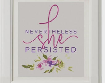 Nevertheless She Persisted Cross Stitch Pattern: Feminist Art (PDF Download)