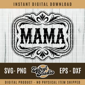 Arquivo de corte SVG PNG "Mamãe" | Aplique para chapéu de vaqueira country, design de fivela floral para Cricut, gravação a laser e artesanato DIY