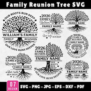 Family Reunion Tree 2026 SVG Bundle  | Custom Family Name T-Shirt Design SVG | Editable Roots Run Deep Design | Cricut Cut File