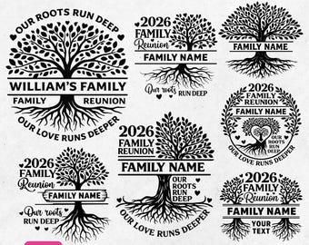 Family Reunion Tree 2026 SVG Bundle  | Custom Family Name T-Shirt Design SVG | Editable Roots Run Deep Design | Cricut Cut File