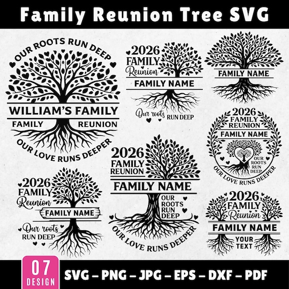 Family Reunion Tree 2026 SVG Bundle  | Custom Family Name T-Shirt Design SVG | Editable Roots Run Deep Design | Cricut Cut File