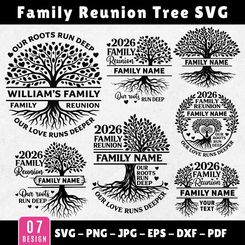 Family Reunion Tree 2026 SVG Bundle | Custom Family Name T-Shirt Design SVG | Editable Roots Run Deep Design | Cricut Cut File image 1