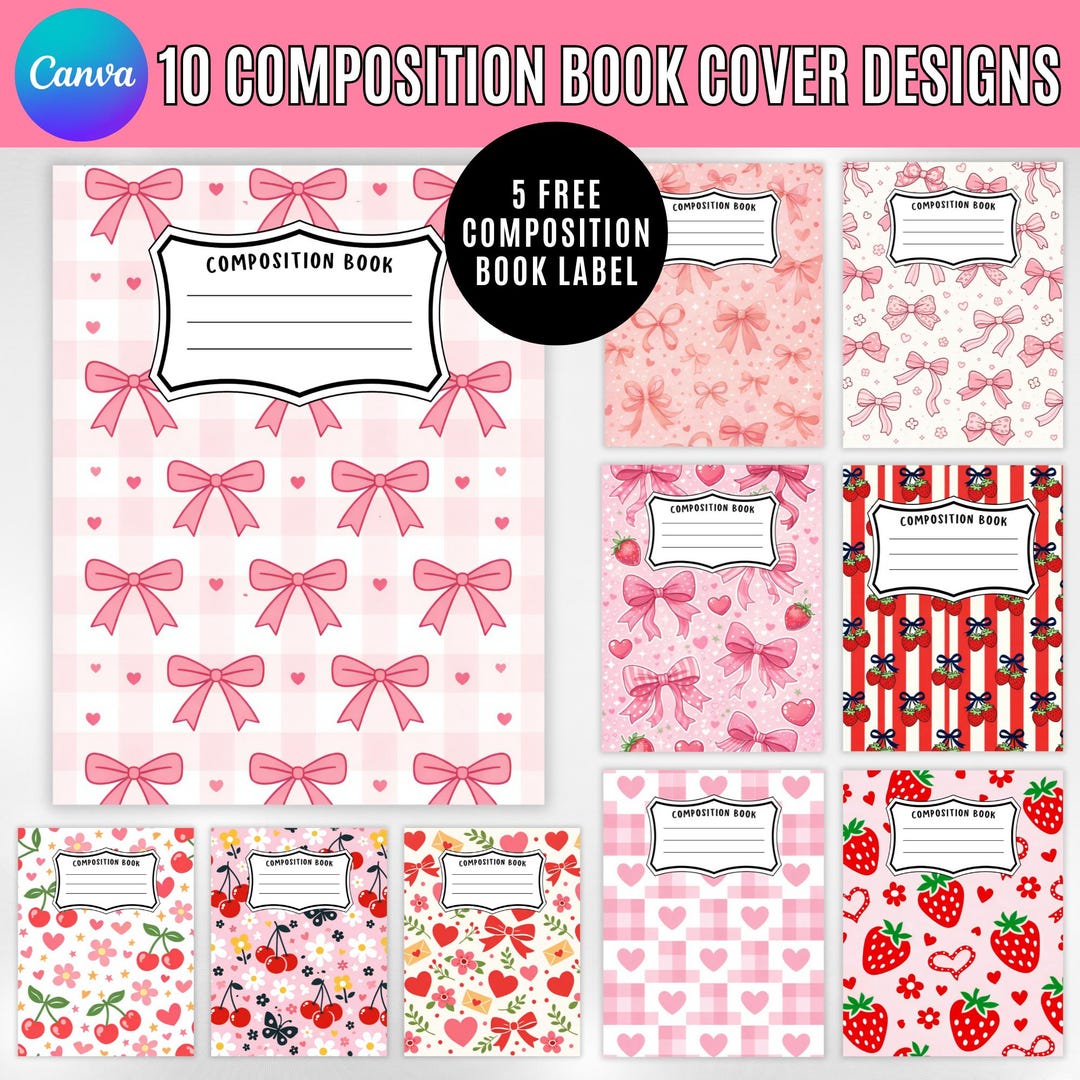 Composition Notebook Covers Bundle, Canva Editable Back to School ...