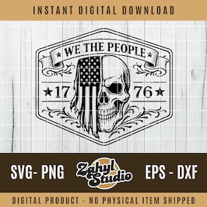 Vi folkets skalle SVG PNG – Patriotisk 1776 USA-flagga klippfil, hattmärkesdesign, lasergravyr, nödställda amerikanska vektor