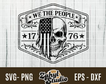 We The People Skull SVG PNG – patriottisch 1776 VS vlag gesneden bestand, hoed patch ontwerp, lasergraveren, noodlijdend Amerika Vector