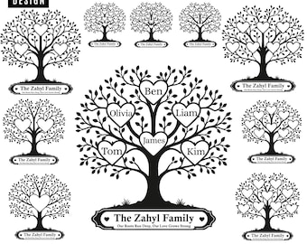 Family Reunion Tree SVG Bundle, Custom Family Name Sign Png, Tree of Life Svg Template, Personalized Family Tree Shirt, Cricut Files
