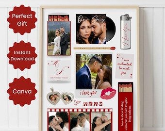 Custom Matchbox Art Print – Personalized Love Collage Wall Art, Romantic Anniversary Gift, Couple Memory Frame Decor