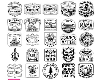 Hat Patch SVG Bundle 25 Designs | Funny Hat Patch SVG, Leather Patch SVG, Fishing & Hunting Svg, Badge Svg | Cricut Files | Digital Download