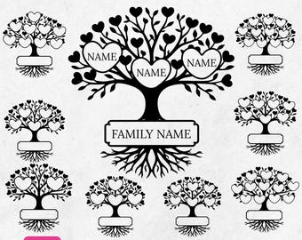2-12 Custom Family Tree Name Svg Png Bundle, Editable Family Reunion Tree cut file, Tree of life T-Shirt Design, Cricut Cut File