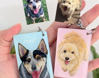 Double-Sided Keyring | Hand-painted pet portait 2 sided acrylic keyrings | Cat Dog Rabbit Keychain