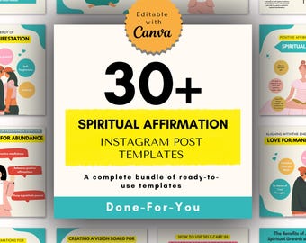 30+ Spiritual Affirmation Instagram Templates | Life Coach Canva Template for Wellness & Mindset