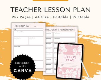 Editable Pink Floral Lesson Plan Canva Template for Teacher