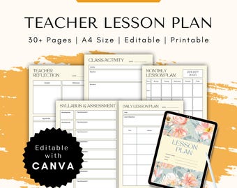 Editable Yellow Floral Lesson Plan Template Teacher Planner (Canva & PDF)