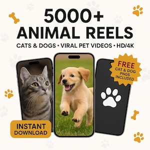 5000+ Animal Reels Cats & Dogs | Viral Pet Video Bundle for TikTok, Instagram, YouTube | HD/4K Clips + Free PNG Images