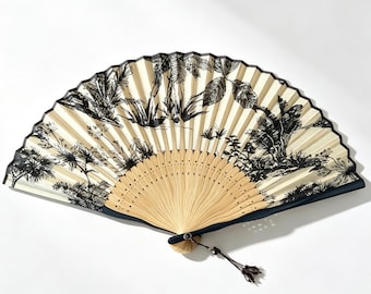 Flower garden pattern Japanese handheld fan, Portable cooling folding fan