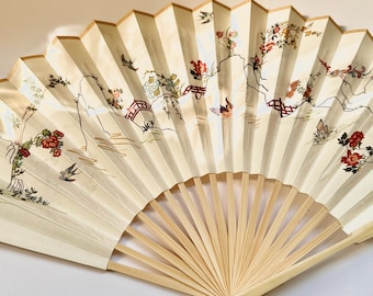 Ventaglio pieghevole in bambù, motivo floreale giapponese, elegante accessorio per matrimoni estivi