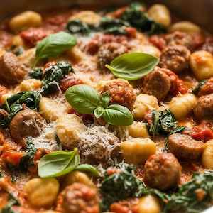 Ricetta di gnocchi con salsiccia in una sola pentola / Cena infrasettimanale stampabile (Download digitale immediato)