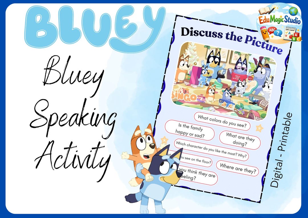 Bluey Discuss the Picture Speaking Activity | A2 Level ESL Speaking ...
