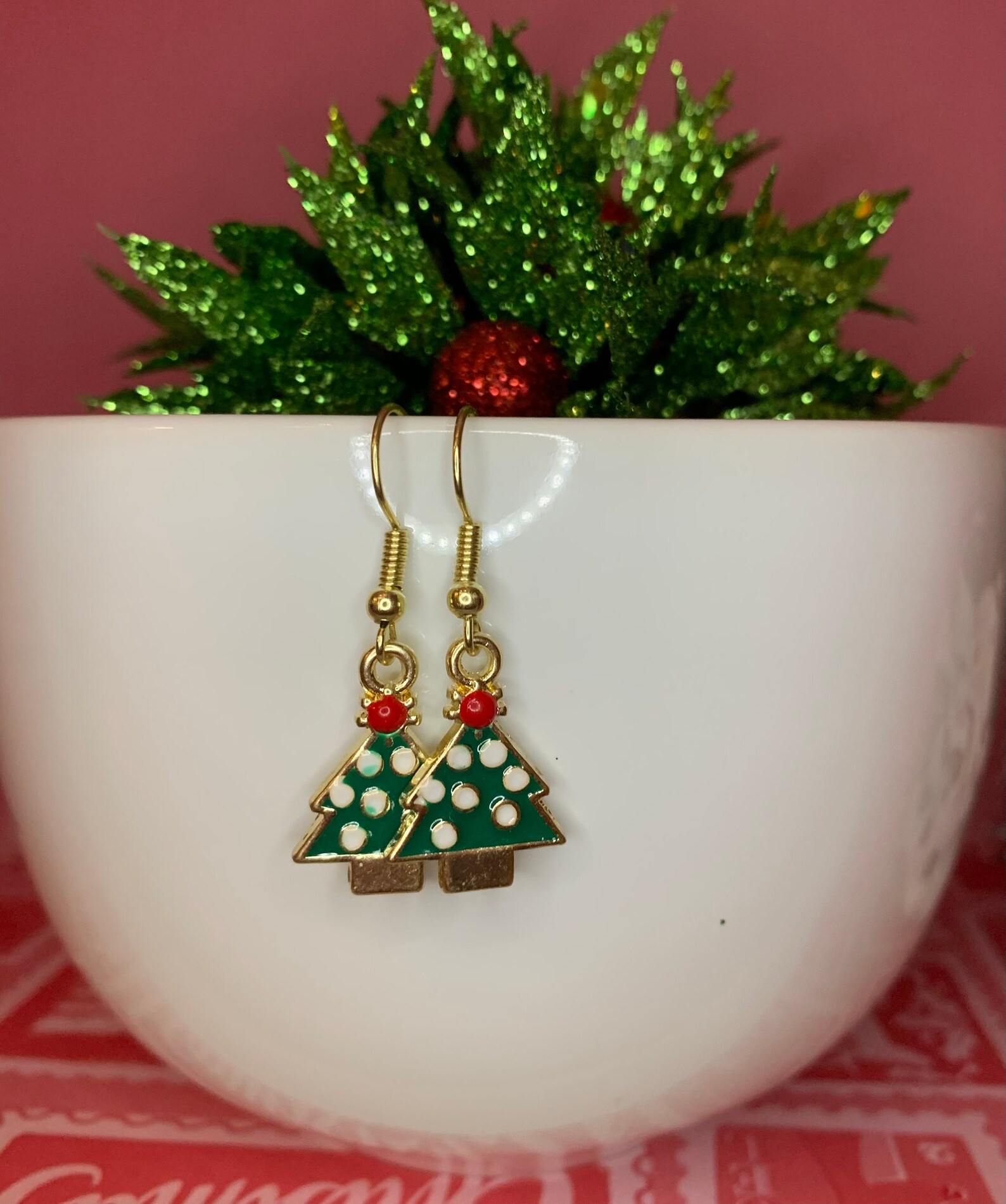 Festive Enamel Holiday Tree Earrings Etsy