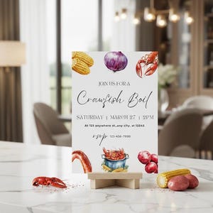 Crawfish Boil Invitation Template | Editable Louisiana Seafood Boil Party Invite | Mudbug Bash | Southern Boil Party | Crawfish Graduation