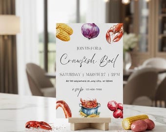 Crawfish Boil Invitation | Louisiana Seafood Boil Invite | Cajun Party | Editable Canva | Instant Download