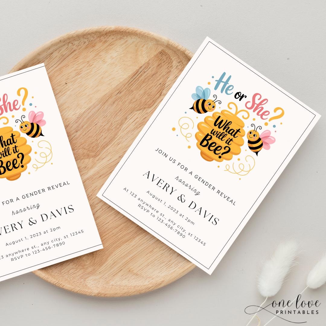 What Will It Bee Gender Reveal Invitation | He or She Bee Theme | Honey ...