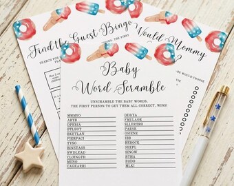 4th of July Baby Shower Games | 10 Patriotic Baby Shower Games Bundle | Red White Blue Baby Shower | Printable