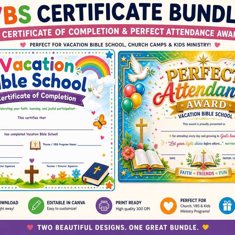 Vacation Bible School Ribbons For Graduation Vacation Bible School Certificate - Etsy