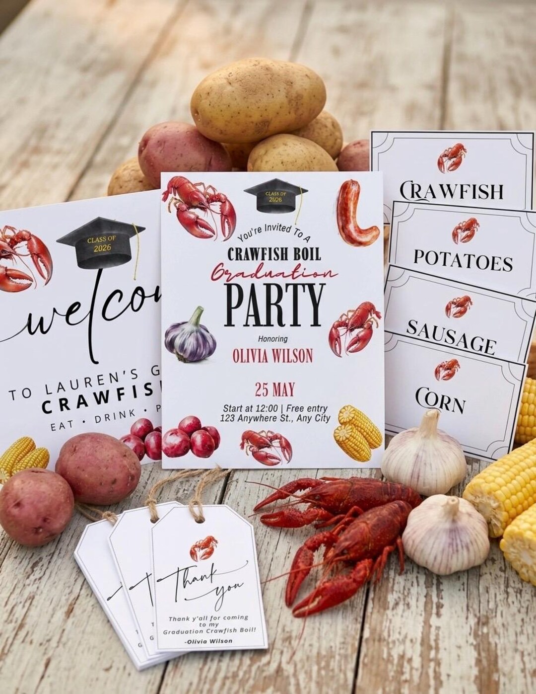 Crawfish Label Crawfish Boil Graduation Bundle | Louisiana Grad Party Decor Set ...