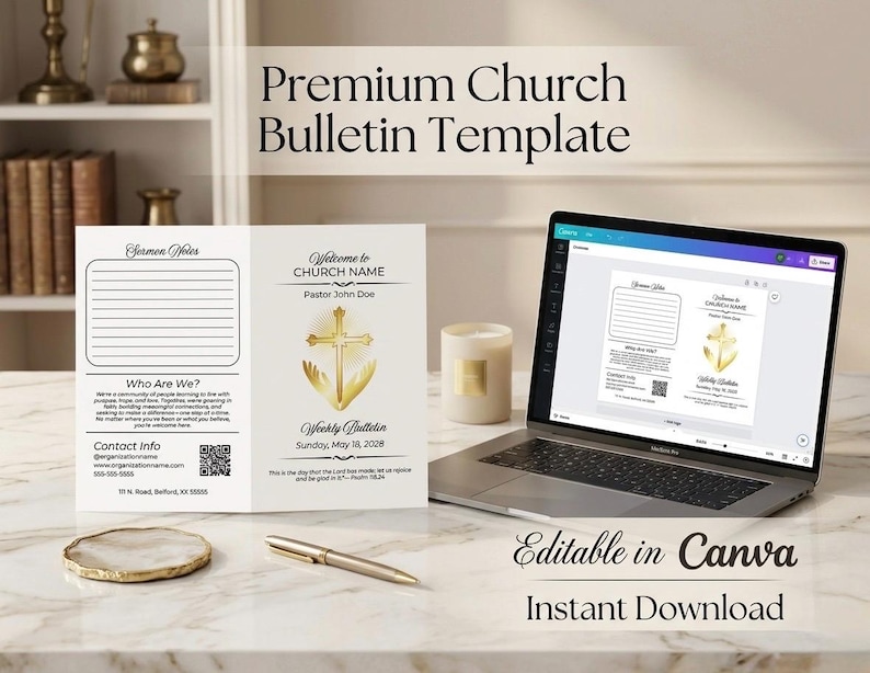 Sunday Program Bulletin Church Bulletin Template Editable Canva | 4 Page Sunday Service Program ...