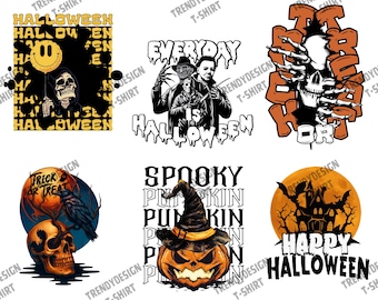 Paquete de diseños de camisetas de Halloween: Calavera espeluznante, calabaza y clipart de terror (descarga digital)